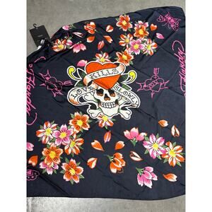 Ed Hardy Love Kills Slowly Black Scarf, Skull, Flowers, Fashion ~ 250930-RO 1342